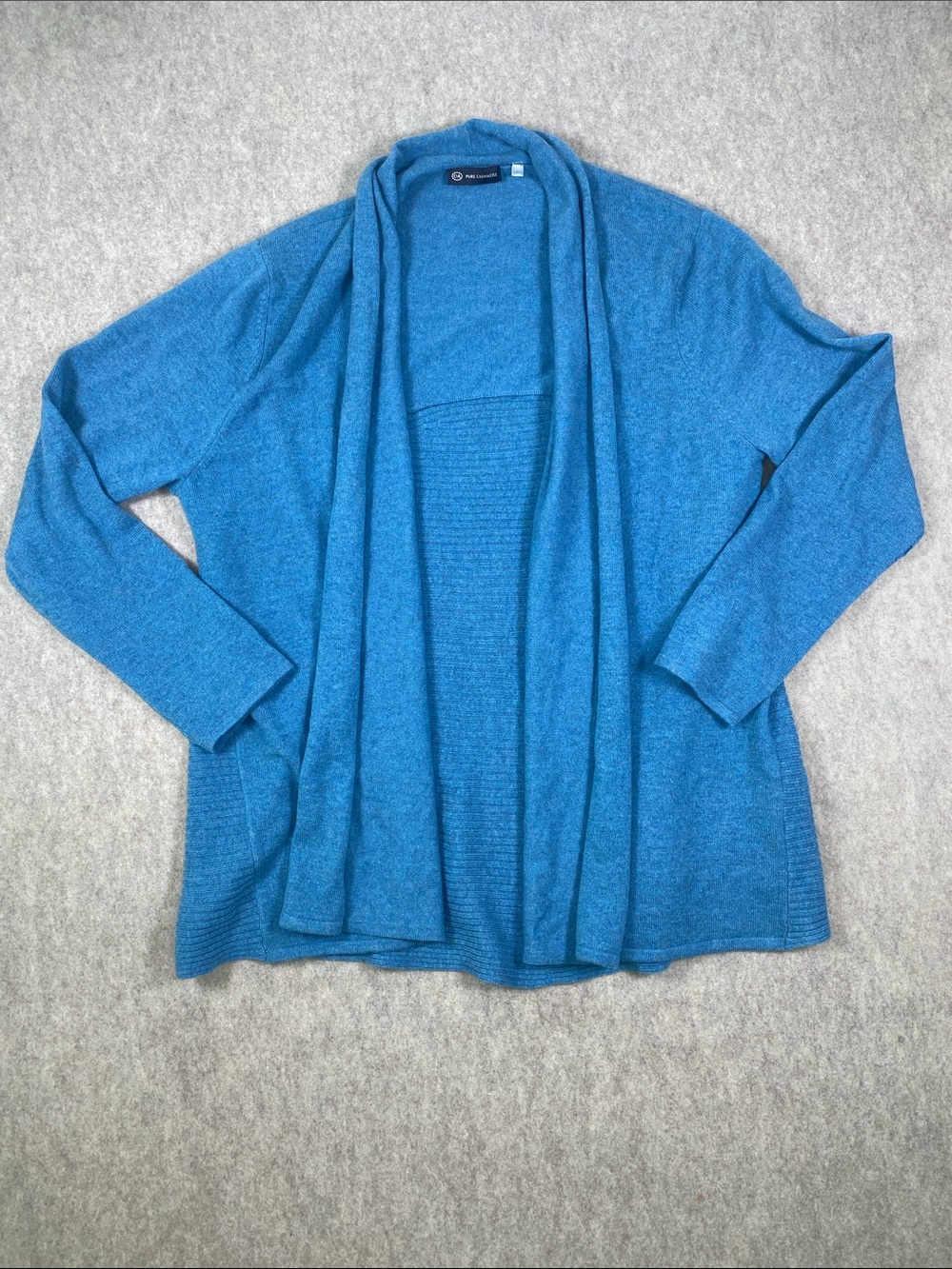 C&A Pure Cashmere Blue Open Front Cardigan Sweater Size L 100% Cashmere